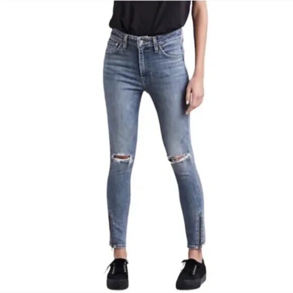 Levi’s Altered 721 High Rise Skinny Jeans Distressed Ankle Zip W28 L27 - Picture 1 of 10